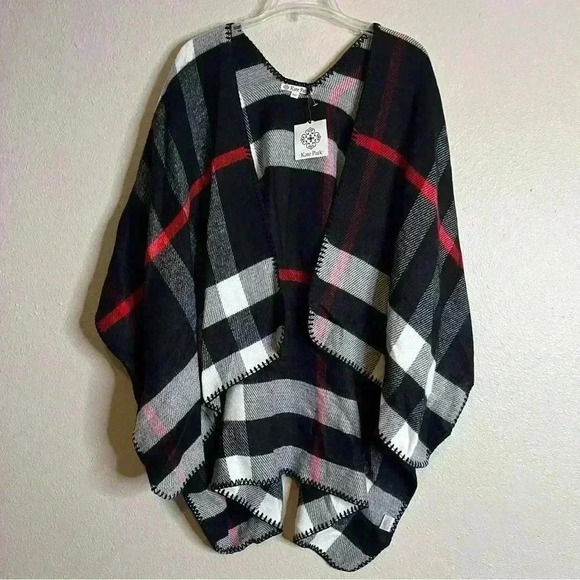 Kate Park Womens One Size Sweater Shawl Wrap Plaid - Picture 1 of 3